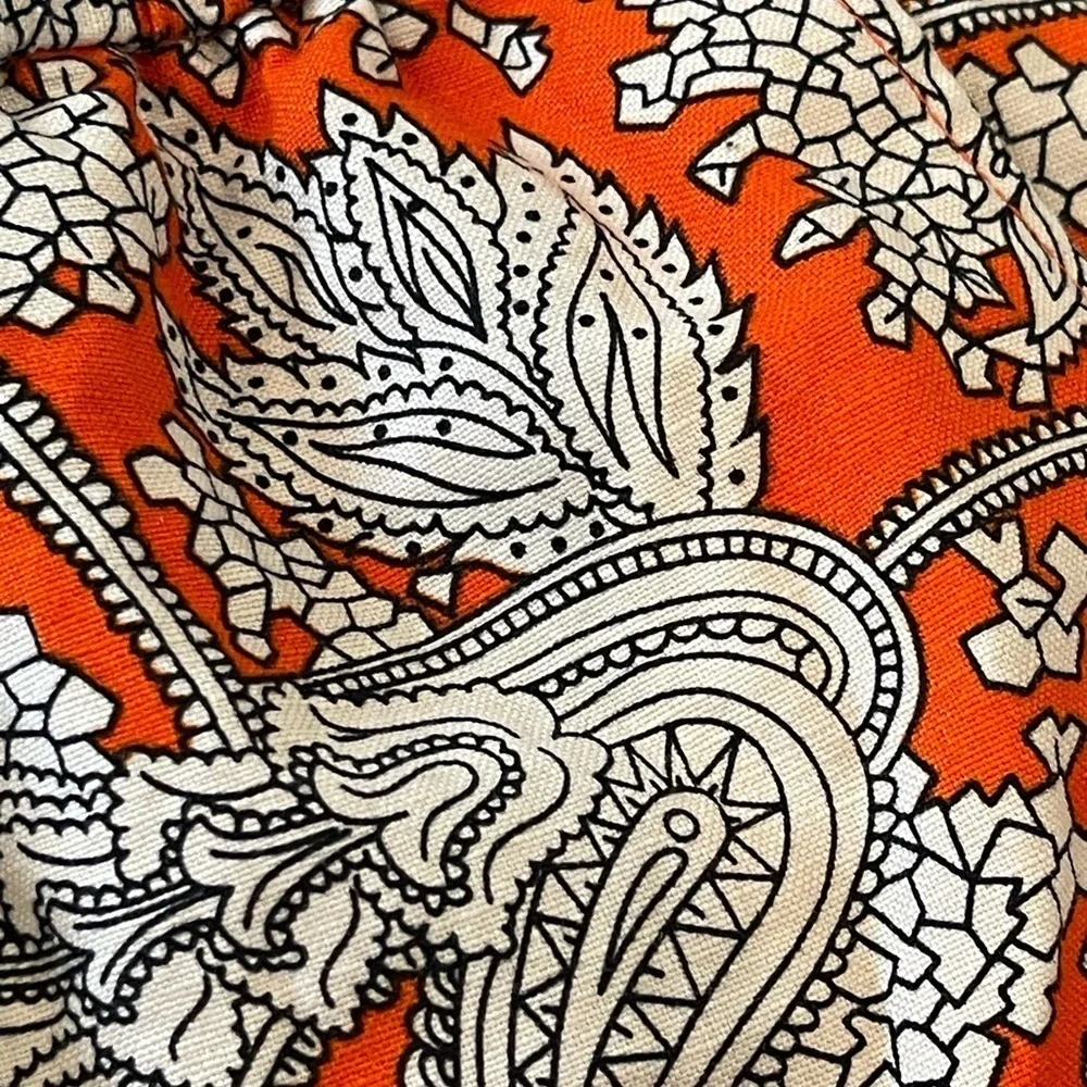 J. Crew Linen Blend Orange/White/Black Paisley Women's Shorts, 3” Inseam, Size 2